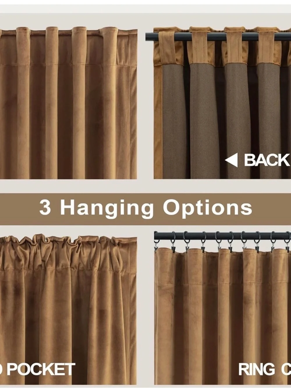 Pitalk brown-52x90 Inch Curtains Velvet Gold Brown Modern Farmhouse Thermal